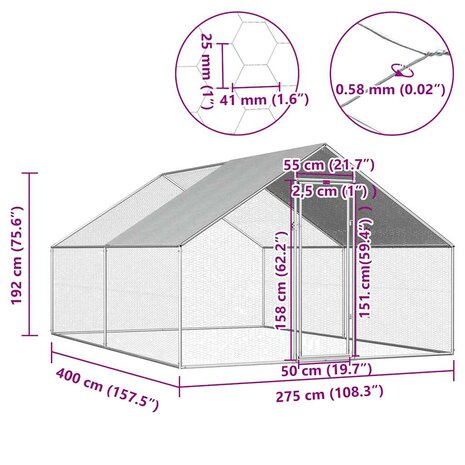 Kippenhok 2,75x4x1,92 m gegalvaniseerd staal 6