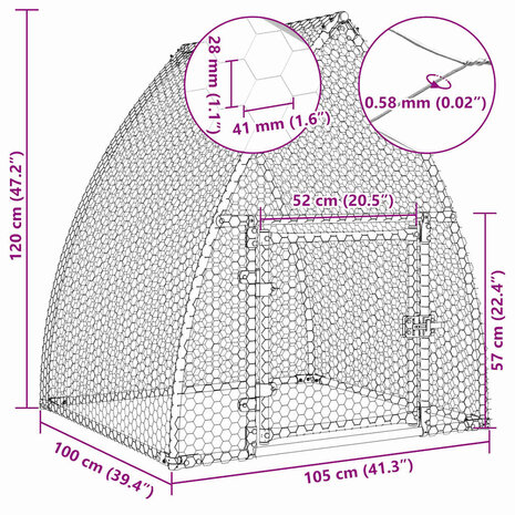 Kippenhok 100x105x120 cm gegalvaniseerd staal zilverkleurig 11