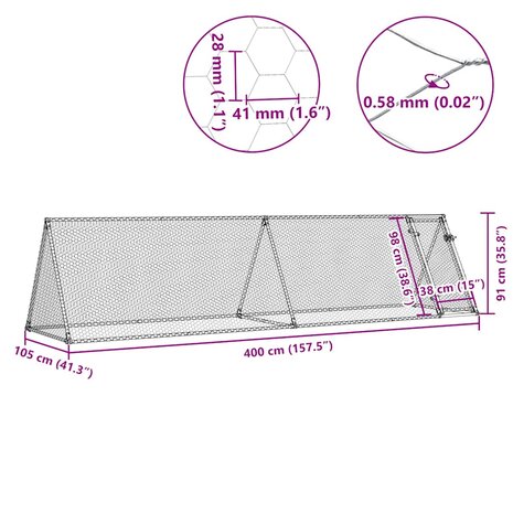 Kippenhok 400x105x91 cm gegalvaniseerd staal zilverkleurig 9