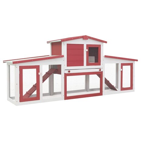 Konijnenhok voor buiten groot 201x45x85 cm hout rood en wit 2