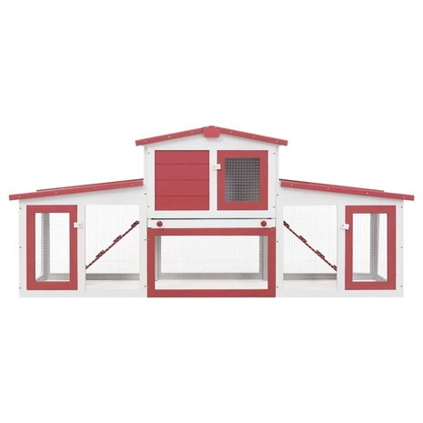 Konijnenhok voor buiten groot 201x45x85 cm hout rood en wit 4