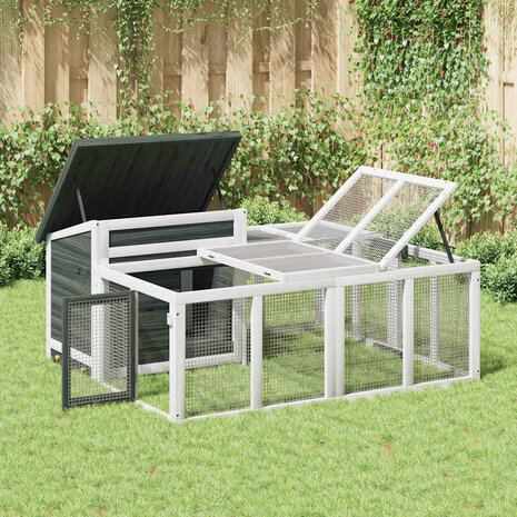 Konijnenhok 144x123x67,5 cm massief grenenhout grijs 3