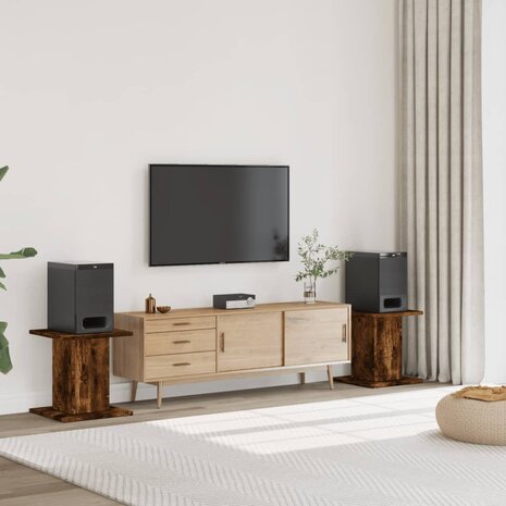 Speakerstandaards 2 st 30x30x40 cm bewerkt hout gerookt eiken 1