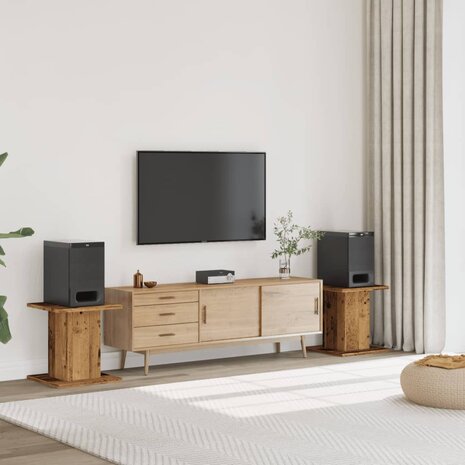 Speakerstandaards 2 st 30x30x40 cm bewerkt hout oud houtkleurig 1