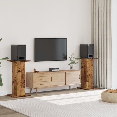 Speakerstandaards 2 st 30x30x80 cm bewerkt hout oud houtkleurig 1