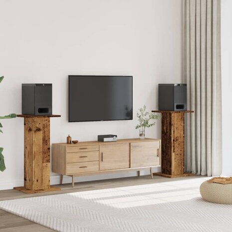 Speakerstandaards 2 st 30x30x95 cm bewerkt hout oud houtkleurig 1