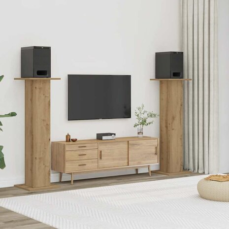 Speakerstandaards 2 st 30x30x95 cm hout artisanaal eikenkleurig 1