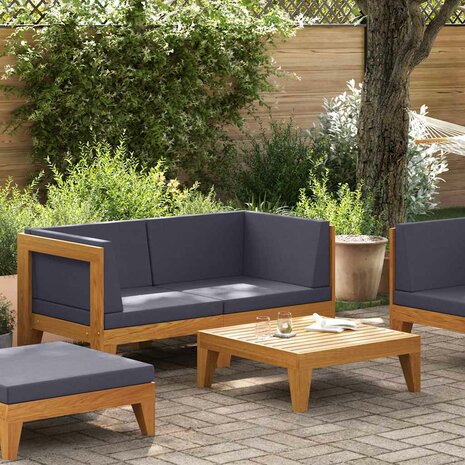2-delige Loungeset met kussens massief acaciahout 1