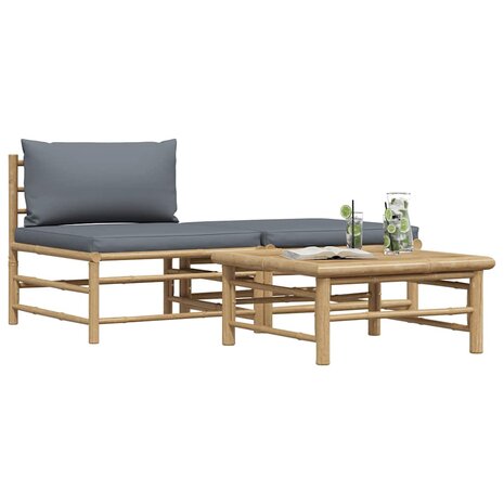 3-delige Loungeset met donkergrijze kussens bamboe 3