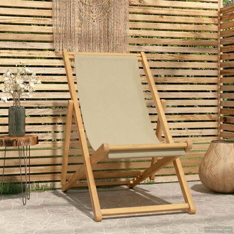 Strandstoel Beige Massief Teakhout 1