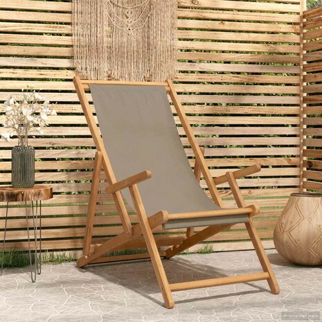 Strandstoel Taupe Massief Teakhout 1