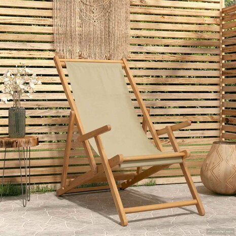 Strandstoel Beige Massief Teakhout 1