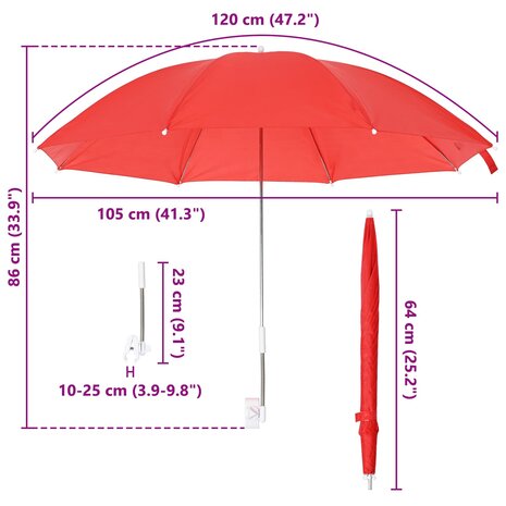Parasol met klem 2 pcs Vuursteenrood &Oslash; 105 x 86 cm 10