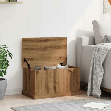 Opbergbox 70x40x38 cm bewerkt hout artisanaal eikenkleurig 1