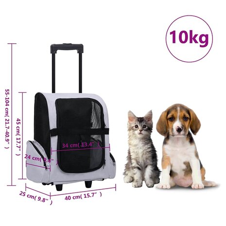Huisdierentrolley inklapbaar grijs 8