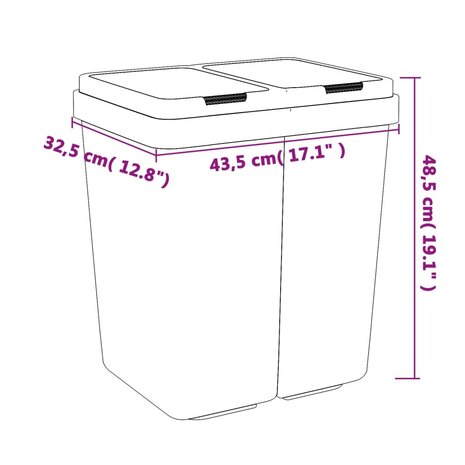 Vuilnisbak dubbel 2x25 L wit 6