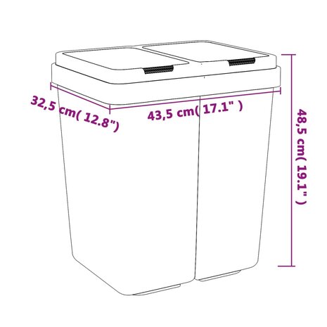 Dubbele vuilnisbak 2x25 L antracietkleurig 6