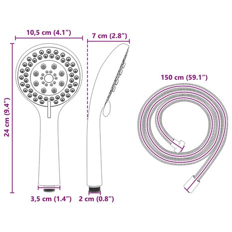 Doucheset Zwart 150 cm Roestvrij staal 10
