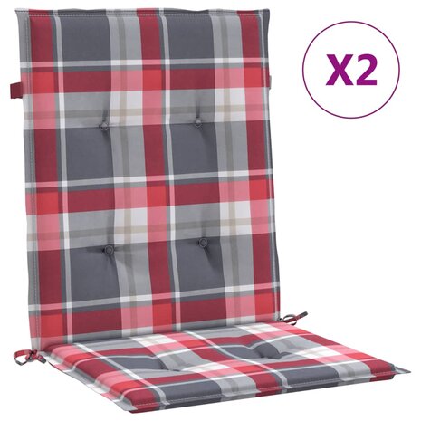 Tuinstoelkussens 2 st 100x50x3 cm oxford stof ruitpatroon rood 2