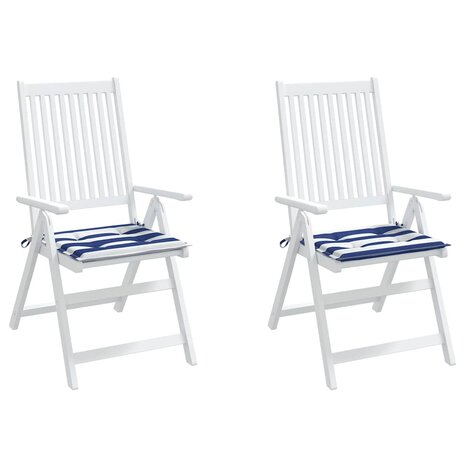 Tuinstoelkussens 2 st gestreept 50x50x4 cm stof wit en blauw 7