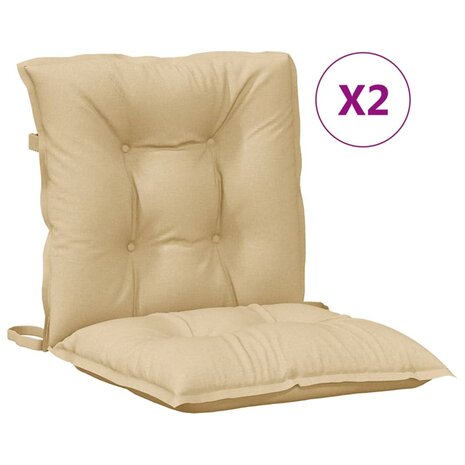 Stoelkussens 2 st lage rug 100x50x7 cm stof gem&ecirc;leerd beige 2