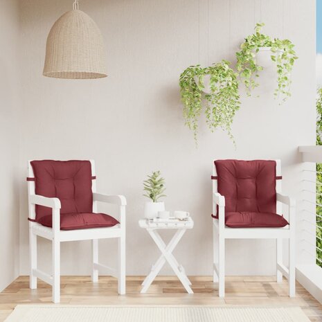 Stoelkussens 2 st lage rug 100x50x7 cm stof gem&ecirc;leerd wijnrood 3