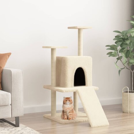 Kattenmeubel met sisal krabpalen 110 cm cr&egrave;mekleurig 1