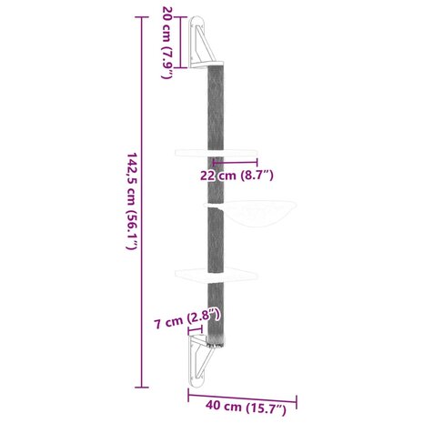 Kattenmeubel wandgemonteerd met krabpaal 142,5 cm lichtgrijs 7