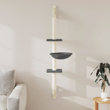 Kattenmeubel wandgemonteerd met krabpaal 142,5 cm donkergrijs 1
