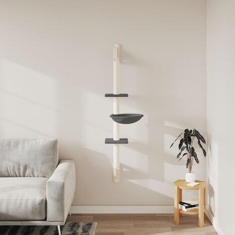Kattenmeubel wandgemonteerd met krabpaal 142,5 cm donkergrijs 3