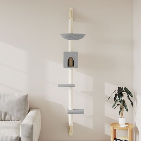 Kattenmeubel wandgemonteerd met krabpaal 187 cm lichtgrijs 1