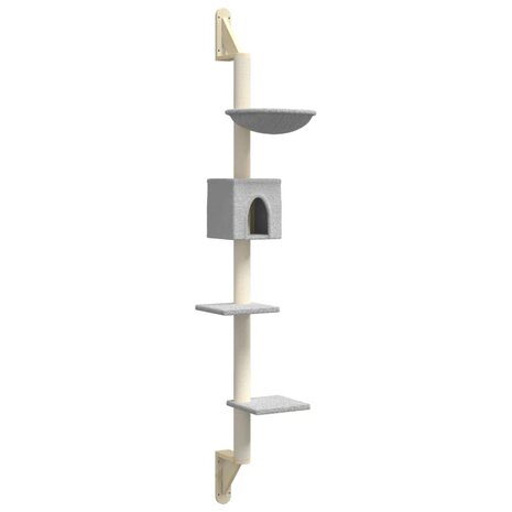 Kattenmeubel wandgemonteerd met krabpaal 187 cm lichtgrijs 2