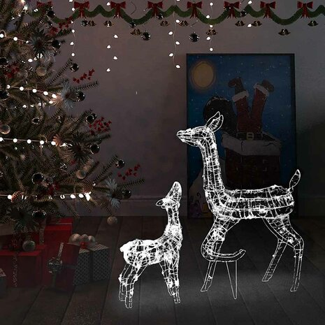 Kerstversiering rendierfamilie 160 LED's koudwit acryl 1