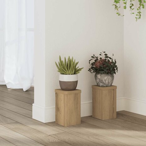Plantenstandaards 2 st 10x10x18 cm hout artisanaal eiken 1