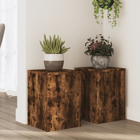 Plantenstandaards 2 st 25x25x35 cm bewerkt hout gerookt eiken 1