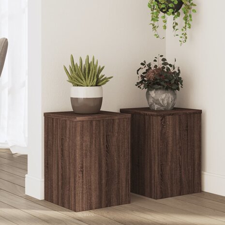 Plantenstandaards 2 st 25x25x35 cm bewerkt hout bruin eiken 1