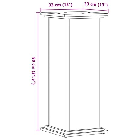 Plantenstandaard 33x33x80 cm bewerkt hout grijs sonoma eiken 9