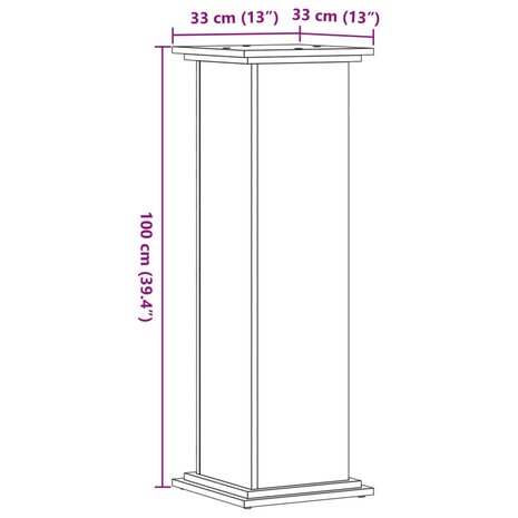 Plantenstandaard 33x33x100 cm bewerkt hout grijs sonoma eiken 9