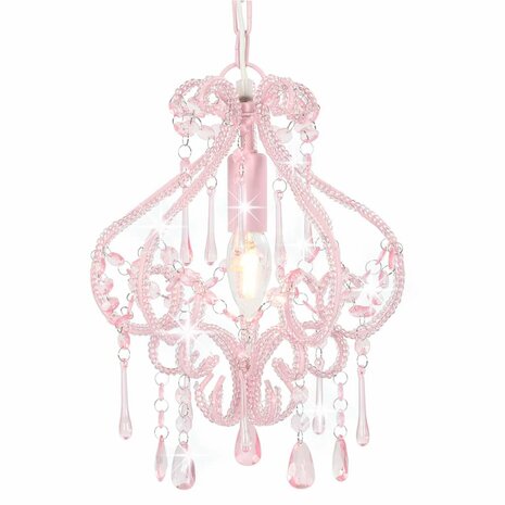 Plafondlamp met kralen rond E14 roze 1