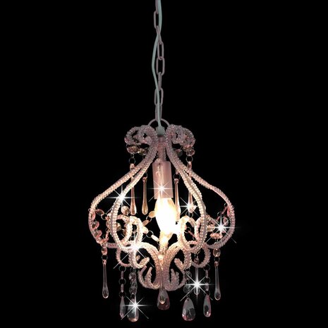 Plafondlamp met kralen rond E14 roze 2