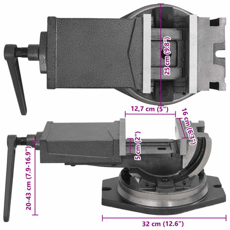 Bankschroef met 2 assen kantelbaar 160 mm 10