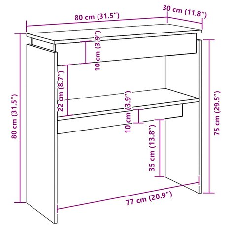 Wandtafel 80x30x80 cm bewerkt hout sonoma eikenkleurig 6