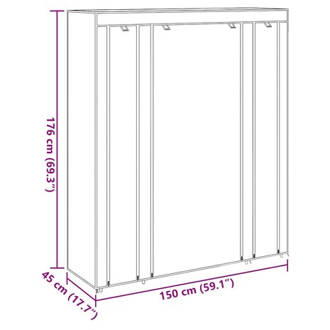 Kledingkast met vakken en stangen 45x150x176 cm stof zwart   9