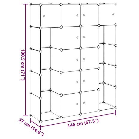 Kast modulair met 14 vakken 37x146x180,5 cm zwart en wit 8