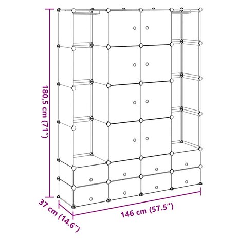 Kast modulair met 18 vakken 37x146x180,5 cm zwart en wit 8