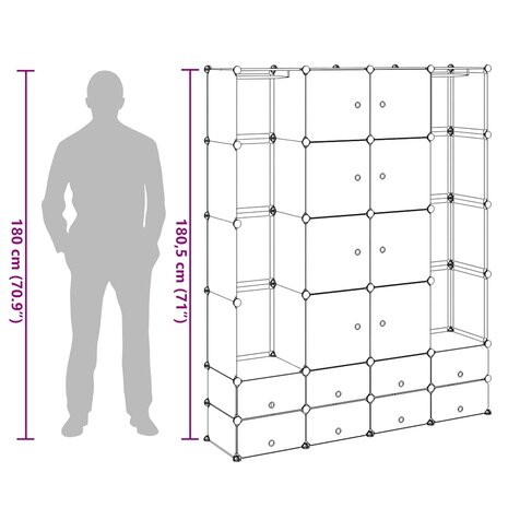 Kast modulair met 18 vakken 37x146x180,5 cm zwart en wit 9