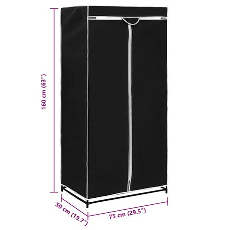 Kledingkast 75x50x160 cm zwart 9