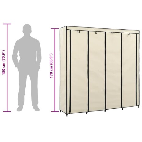 Kledingkast met 4 vakken 175x45x170 cm cr&egrave;me 9