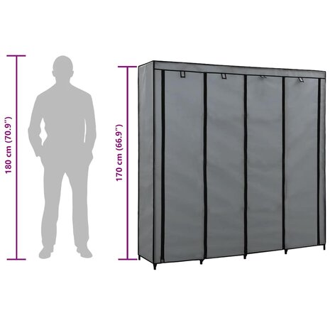 Kledingkast met 4 vakken 175x45x170 cm grijs 9