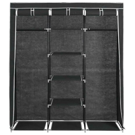Kledingkast met vakken en stangen 150x45x175 cm stof zwart 5